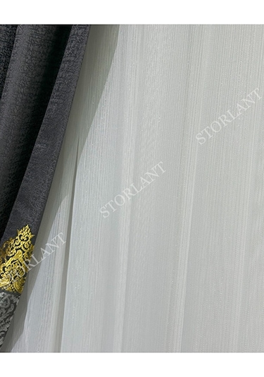Simli Bambu Ağır Gramajlı 1/3 Sık Pileli Ütü İstemez Tül Perde Yoğun Dokulu Premium Bambu Kırık Beyaz