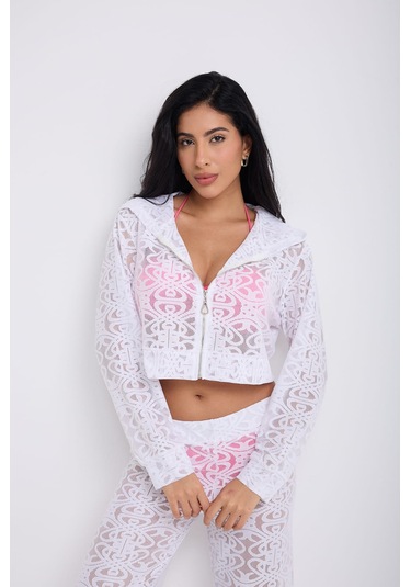 Kapuşonlu Dantel Bluz Beyaz