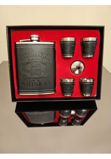 4 Shot Bardaklı Deri Kaplama Çelik Matara Seti-cengizhan Unaler