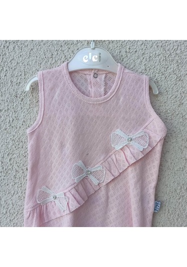 3-9 Ay Bebek Brode Fiyonklu Külotlu Yazlık Takımı Pembe Pembe