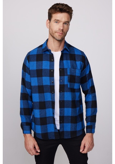 Tudors Klasik Fit Geniş Kesim Tek Cep Kareli Oduncu Kışlık Erkek Gömlek-28635-multi Çok Renkli