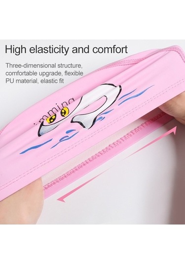 Dm Çocuk Yüzme Şapkası Pu Baskılı Sevimli Yunus Desenli Elastik Koyu Mavi Koyu Mavi