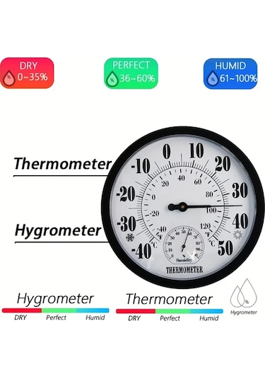 Topshop1 Th9250p3 Bwc 25 Cm Siyah Higrometre Termometre Kalın Avrupa Kadranı Doğru Sıcaklık Nem Ölçer Ev Ofis İç Mekan Akrilik Tasarım