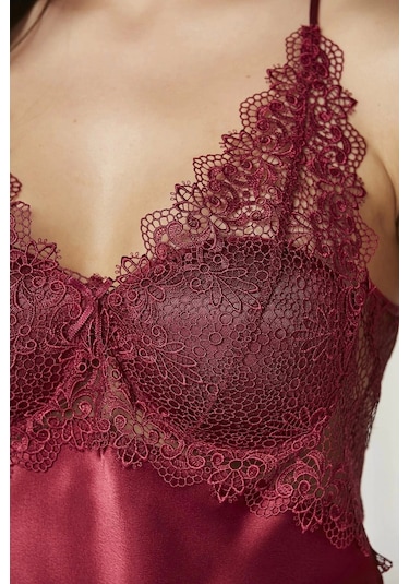 Pierre Cardin 6040 Kısa Gecelikli 6'lı İpek Set Bordo