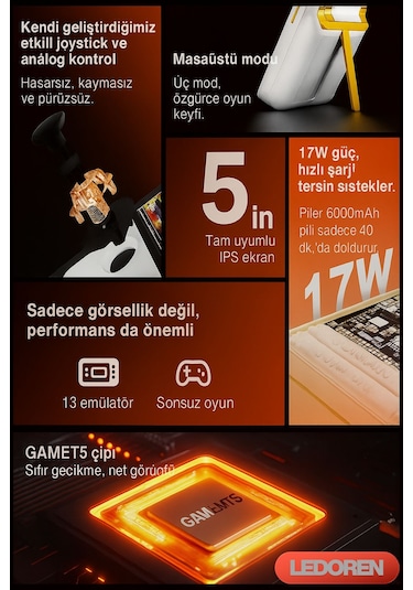 Gamemt E5 Elde Taşınabilir Youtube Chrome Oyun Konsolu 5000 Mah 2