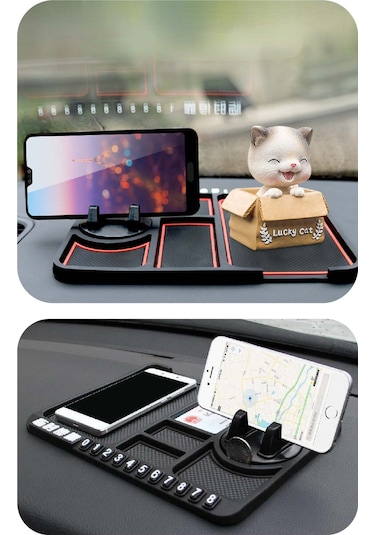 Araç İçi Kaydırmaz Ped 3d Numaratör Telefon Tutuculu Kare Xl