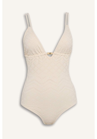 DeFacto Regular Fit Nakışlı Brode Mayo-Fall in Love B6898AX25SMER103 Ekru