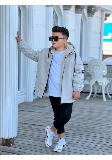 Erkek Çocuk Kapüşonlu İçi Kürklü Mont Km3050 Bej