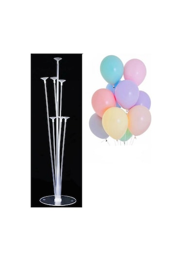 7'li Balon Standı Ve 10 Adet Karışık Makaron Balon Set