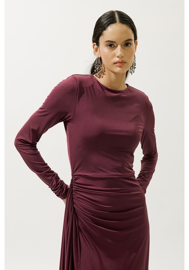Bağlama Detaylı Abiye Elbise Bordo Bordo