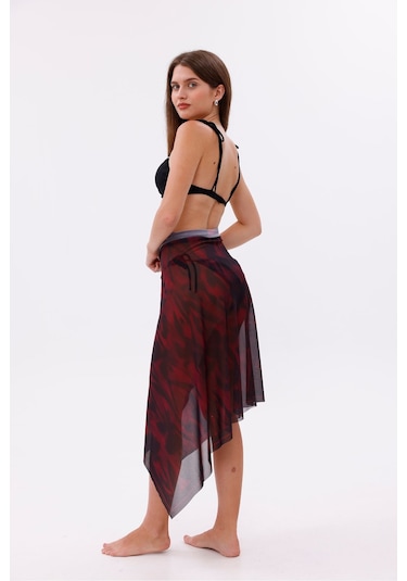 Tarzını Seç İç Gösterir Transparan Pareo - Kırmızı Sis Model 150x95 Cm Çok Renkli