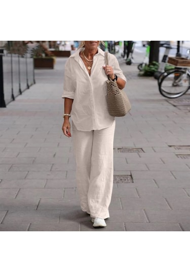 Barbora Rahat Ve Günlük Keten Ekru İkili Takım Alt Üst Ln17ekru8 001