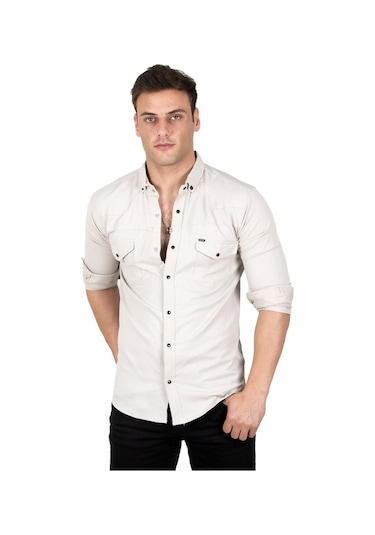 Deepsea Erkek Bej Çıtçıtlı Kot Gömlek 2300419 Bej
