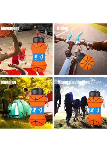 Futbol Su Şişesi, Yalıtılmış Su Şişesi Çocuklar, Katlanabilir Ve Katlanabilir Spor Su Şişesi, Su Şişesi ', Basketbol Tasarımı Çocuklar Yalıtımlı Su Şişesi 34 Oz. Gök Mavisi