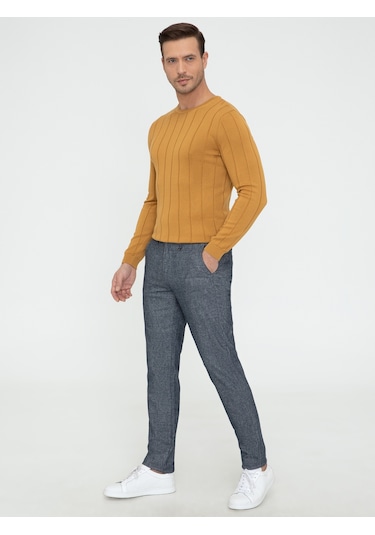 Cacharel Hardal Slim Fit Bisiklet Yaka Triko Kazak Sarı