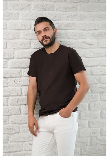 Paul Martin Slimfit Fit Bisiklet Yaka Rayon Kumaş Full Likralı T-shirt Kahverengi