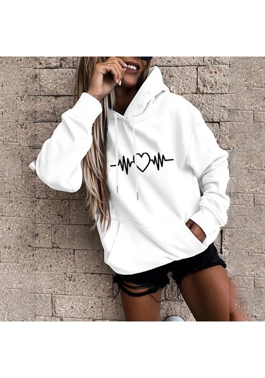 Kaixinjiuhao Kadın Moda Rahat Eğlenceli Baskı Kapşonlu Kazak Gevşek Spor Üstleri Kazak Beyaz Kaixinjiuhao Kadın Moda Rahat Eğlenceli Baskı Kapşonlu Kazak Gevşek Spor Üstleri Kazak Beyaz