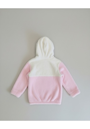 Kuromi Nakışlı Çift Renk Pelüş Kapüşonlu Kız Çocuk Hırka Açık Pembe