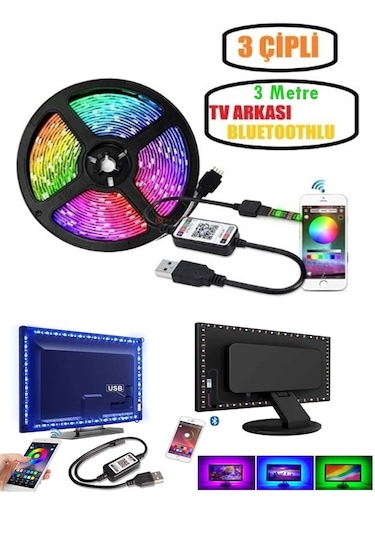 3 Metre Tv Arkası Led Bluetoothlu Sese Duyarlı Led Işık Tv-pc-oto