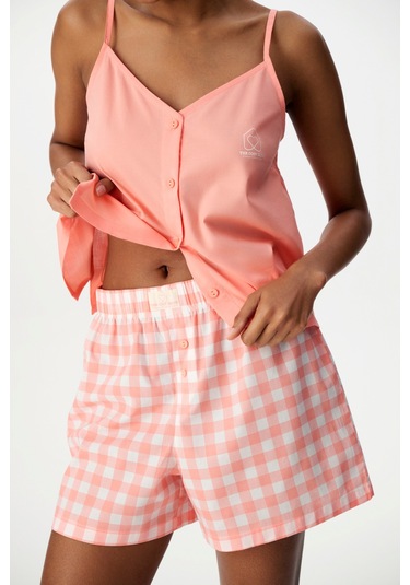 Penti Pembe Cozy Club Gingham Pamuklu Şort Pijama Altı Pn27