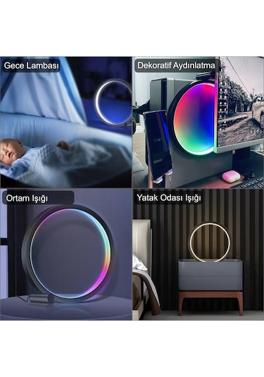 Hymark 10 İnç Akıllı Rgb Masaüstü Müzik Ritim Gece Lambası 25cm A