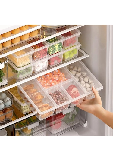 6 Adet Luna Kapaklı 5 Bölmeli Buzdolabı Düzenleyici Sebzelik - Et Şeffaf