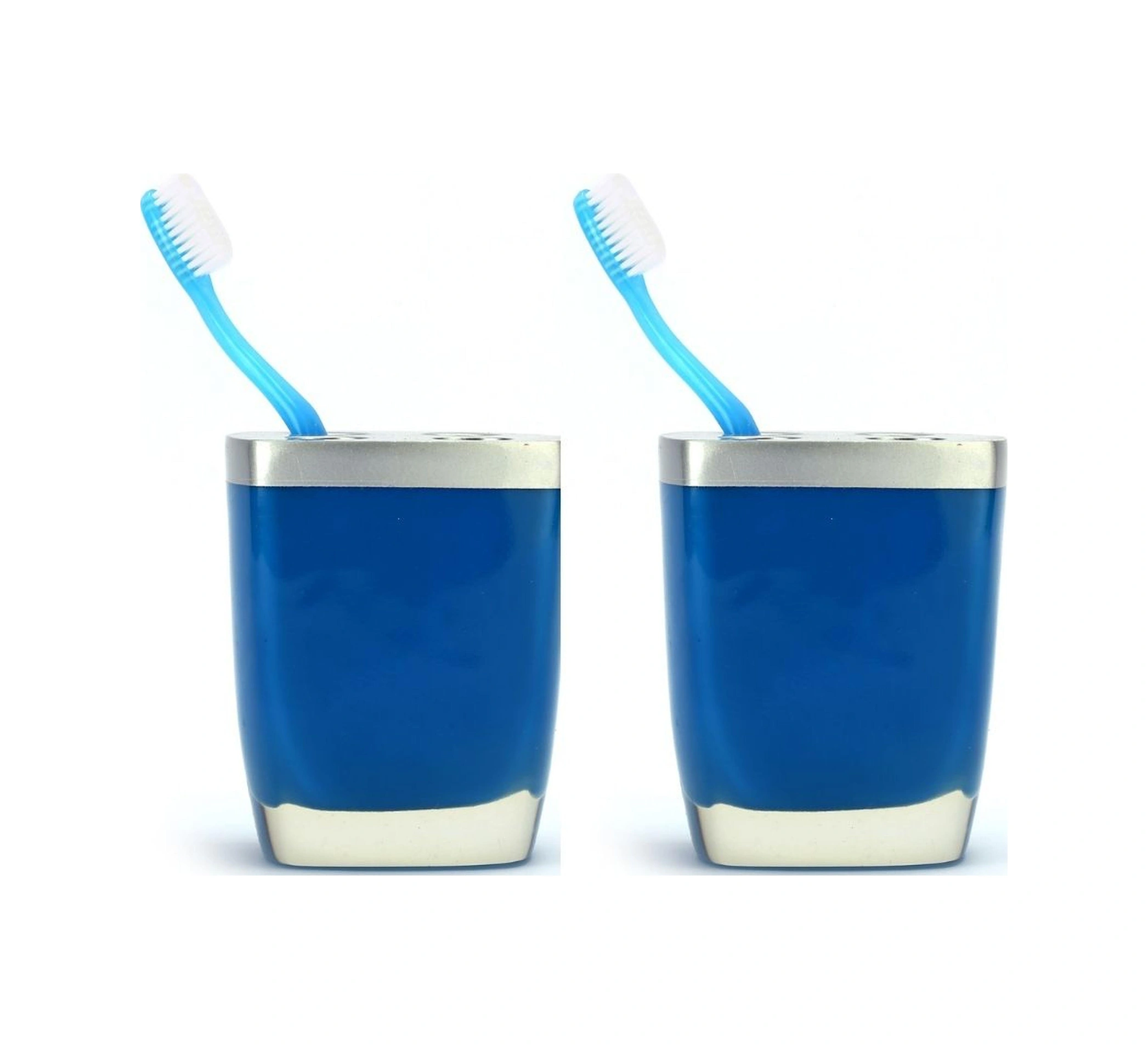 2 Adet Diş Fırçalık Gri Mavi Poliresin 8x4x11cm Banyo Seti Çok Renkli