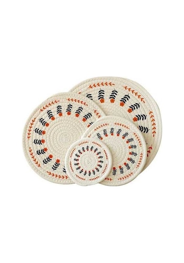 Flybuy Adet Kalın Yuvarlak Pamuklu Dokuma Pedi Masa Örtüsü, Çiçekli Desen Diğer