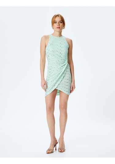Koton Simli Halter Yaka Kolsuz Bodycon Mini Elbise Yeşil 5sak80041fk Yeşil