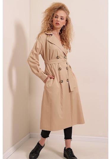 Bigdart 5853 Kruvaze Yaka Trençkot - Vizon 001