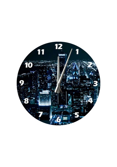 Ti-play Büyük Şehir Işıkları 30x30cm Akrilik Dekoratif Modern Duvar Saati ÇOk Renkli