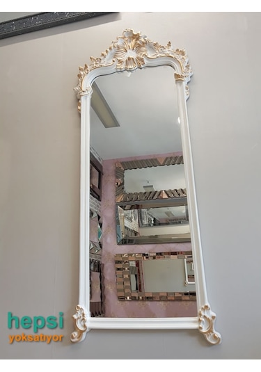 Vintage Madam Model Beyaz Altın Renk Varaklı Boy Aynası (442907834) Beyaz