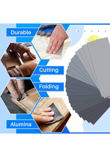 20 Adet Islak Kuru Zımpara Kağıdı, Grit 1000/2000/3000/5000/7000, 9 X 3.6 İnç