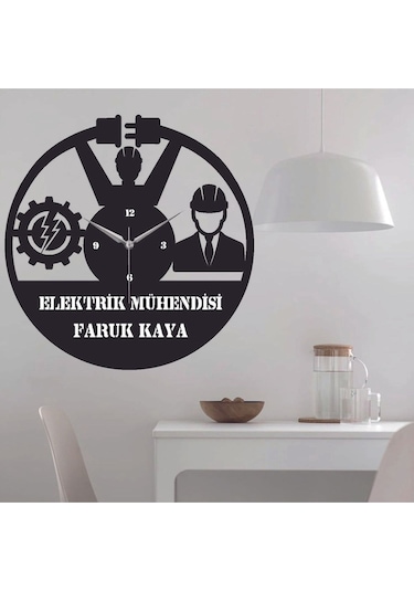 Elektrik Mühendisi 1 Temalı Ahşap Duvar Saati Siyah