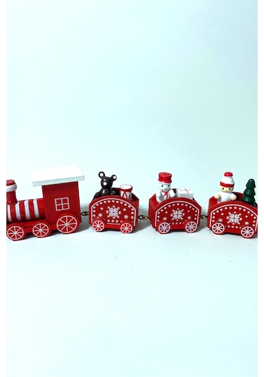 Yılbaşı Treni El Yapımı Ahşap Noel Treni Kırmızı
