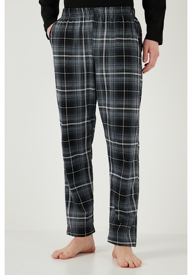 Buratti Ekoseli Cepli Beli Lastikli % 100 Pamuk Regular Fit Erkek Pijama Takımı 6572001 Siyah-Antrasit