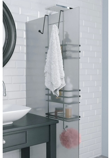 Banyo Duşa Kabin Rafı Paslanmaz Metal Siyah 3 Katlı Siyah