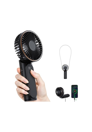 Lemestar 3600mah Pil Usb Şarjlı Boyun Bağlanabilir Elden Tutulabilir Katlanabilir Masaüstü Mini Fan Siyah