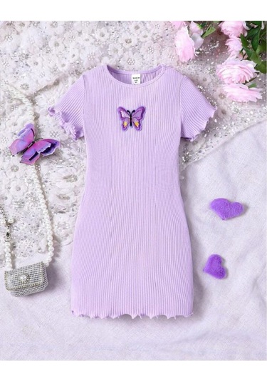 Kelebek Detaylı Fitilli Kız Çocuk Elbise Çok Renkli