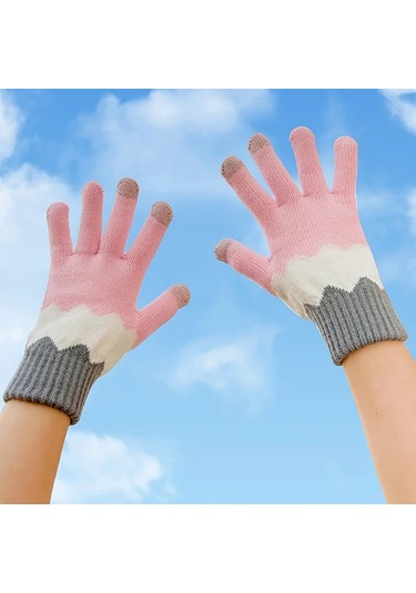 Elmpaly Pembe Kışlık Bisiklet Kayak Eldiveni Çiçek Desenli Rüzgar Koruma Dokunmatik