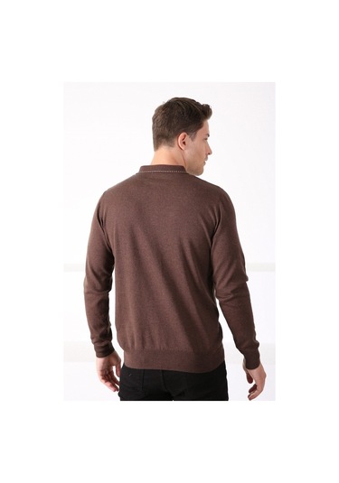 Ferraro Kahve Polo Yaka Fermuarlı Erkek Pamuk Kazak Kahverengi