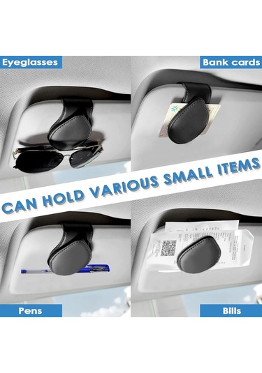 Siyah Araba Gözlük Tutucu, Pu Deri Manyetik Güneş Gözlüğü Askısı, Evrensel Güneşlik Tutucu, Adsorp'lu Pratik Araba Gözlük Tutucu