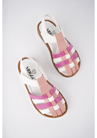 Muggo Rapunzel Garantili Günlük Ortopedik Hafif Taban Cırtlı Kız Çocuk Sandalet Pudra