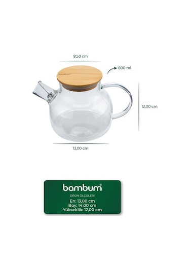 Bambum Taric - Cam Demlik 800ml Şeffaf
