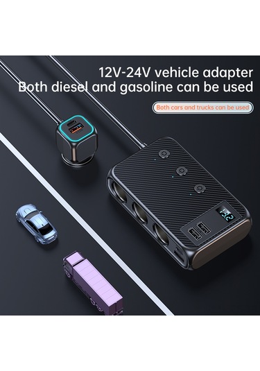 Fosenze Siyah Araç Şarj Adaptörü 3 Sigara Çakma + 6 Usb Qc3.0 & Pd30w 171w Hızlı Şarj, Voltaj Göstergeli, Bağımsız Anahtarlar, Çoklu Koruma