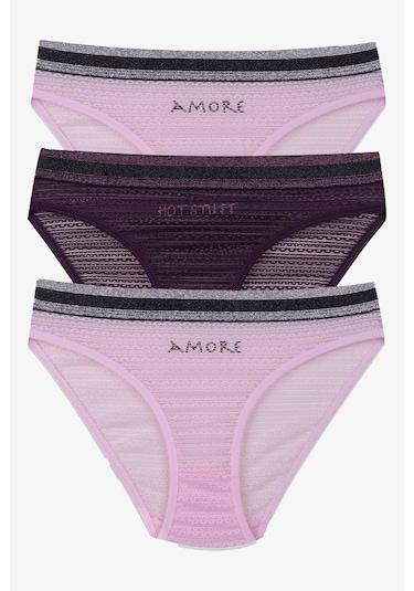 Kadın 3'lü Dantelli - Baskılı Külot 20820 Pembe