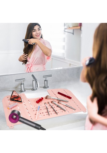 Youtek Katlanabilir Silikon Lavabo Kapağı - Makyaj Fırçası Temizleme Matı Ve Banyo Organizasyonu Açık Pembe