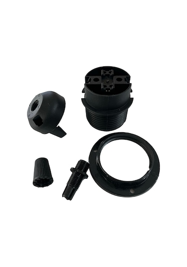 E27 Duy Geçmeli Yarım Diş Avize, Abajur, Lambader Duyu Halkalı - Bakalit Siyah 250v-4a 5 Adet