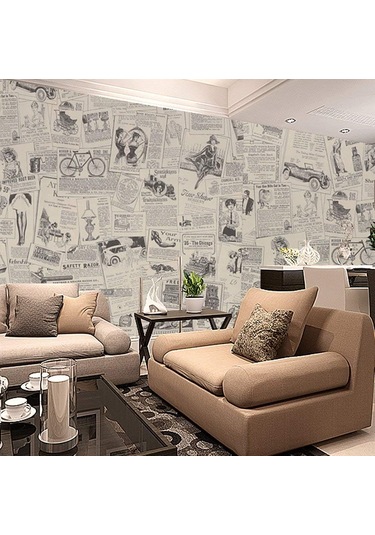 Vintage Vinil Kendinden Yapışkanlı Gazete Kağıdı Duvar Kağıdı, Soy Ve Yapıştır Çok Renkli