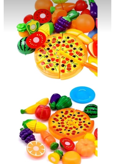 Pizza Kesilen Meyve 41 Parça Sebze Dondurma Bisküvi Pasta Kesme Tahtası Evcilik Oyuncak
